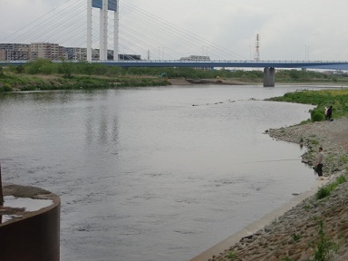 延べ竿で釣りをしている人
